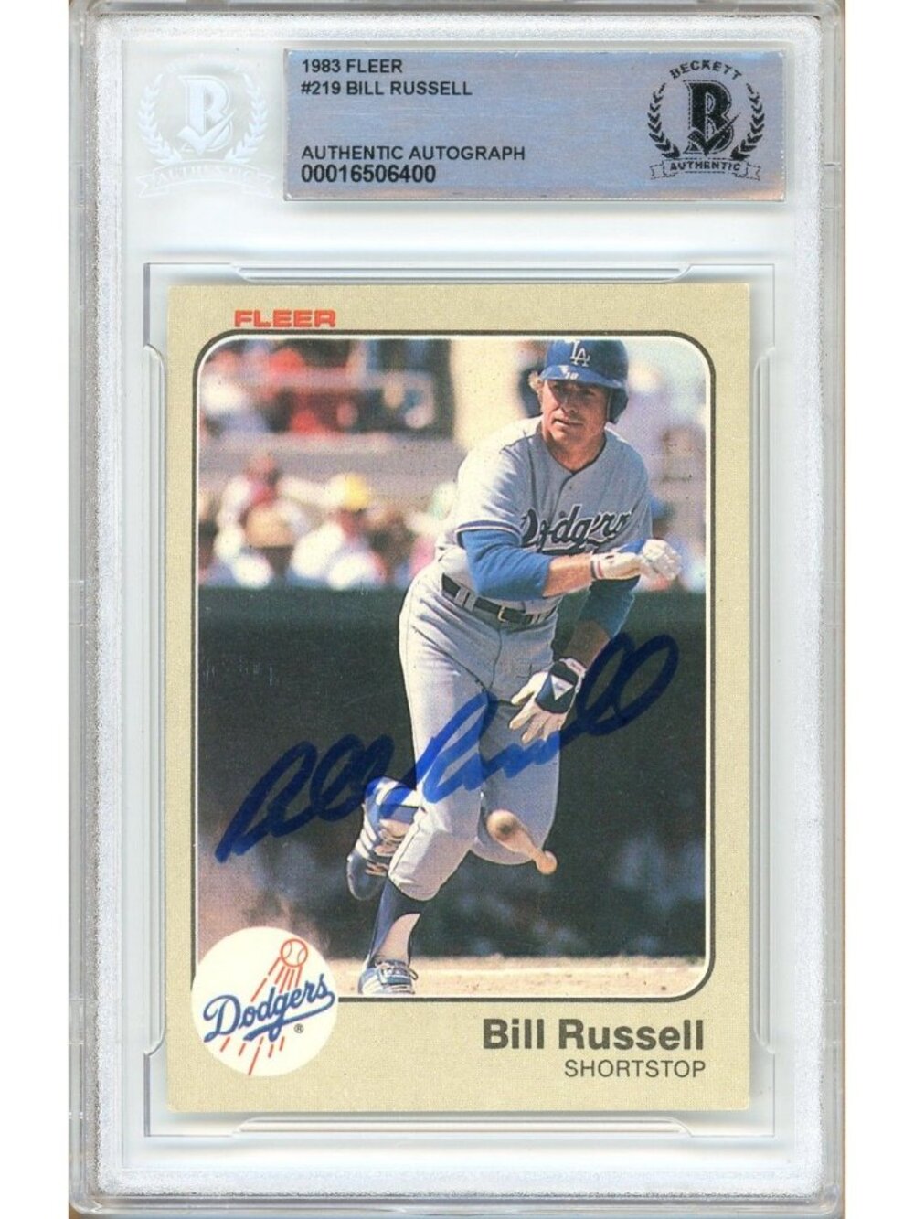 Bill Russell Signed 1983 Fleer #219 Los Angeles Dodgers Beckett BAS Slabbed